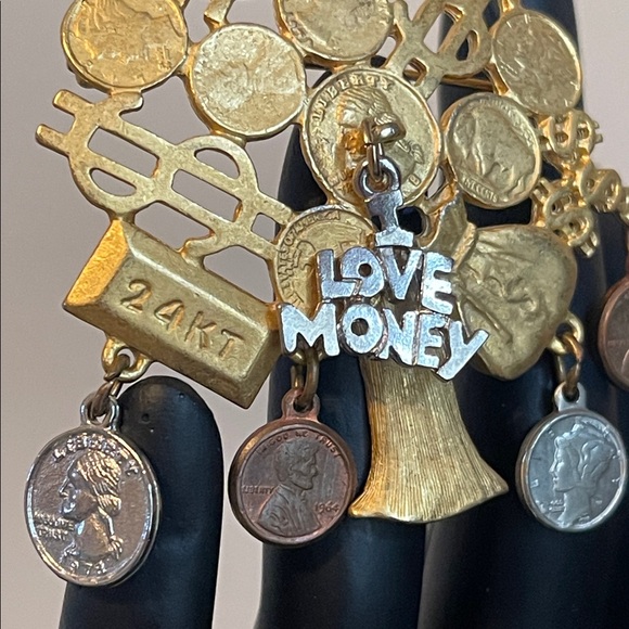 Vintage Gold-Tone Money Tree Dangling Charm Brooch - Picture 6 of 9